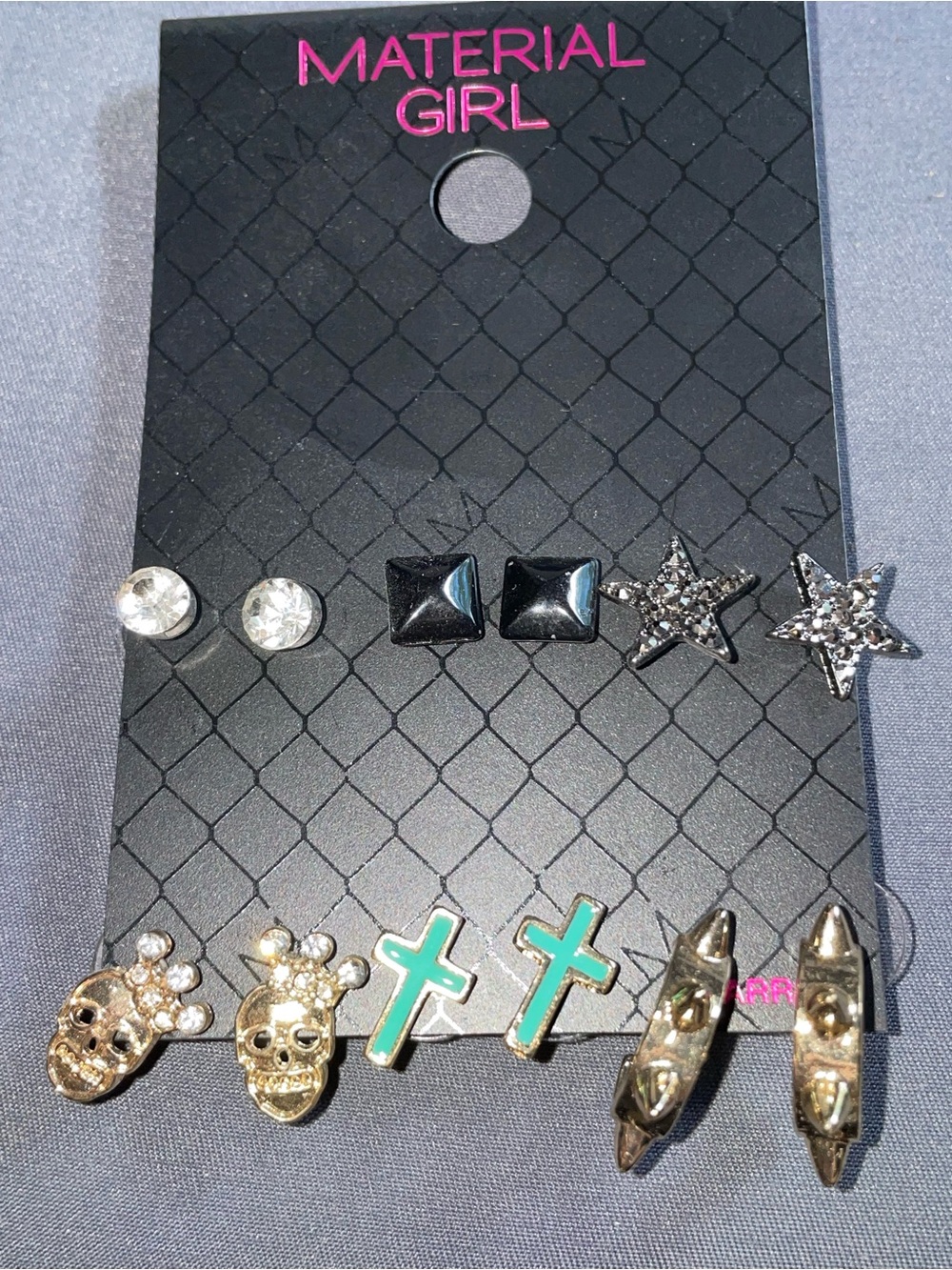 Material Girl Black, Gold, Turquoise & Silver Kids Stud Earring Set